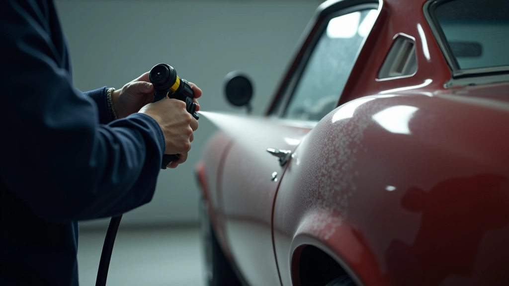 Pramoninio dažų purškiklio naudojimas klasikinio automobilio dalies dažymui
